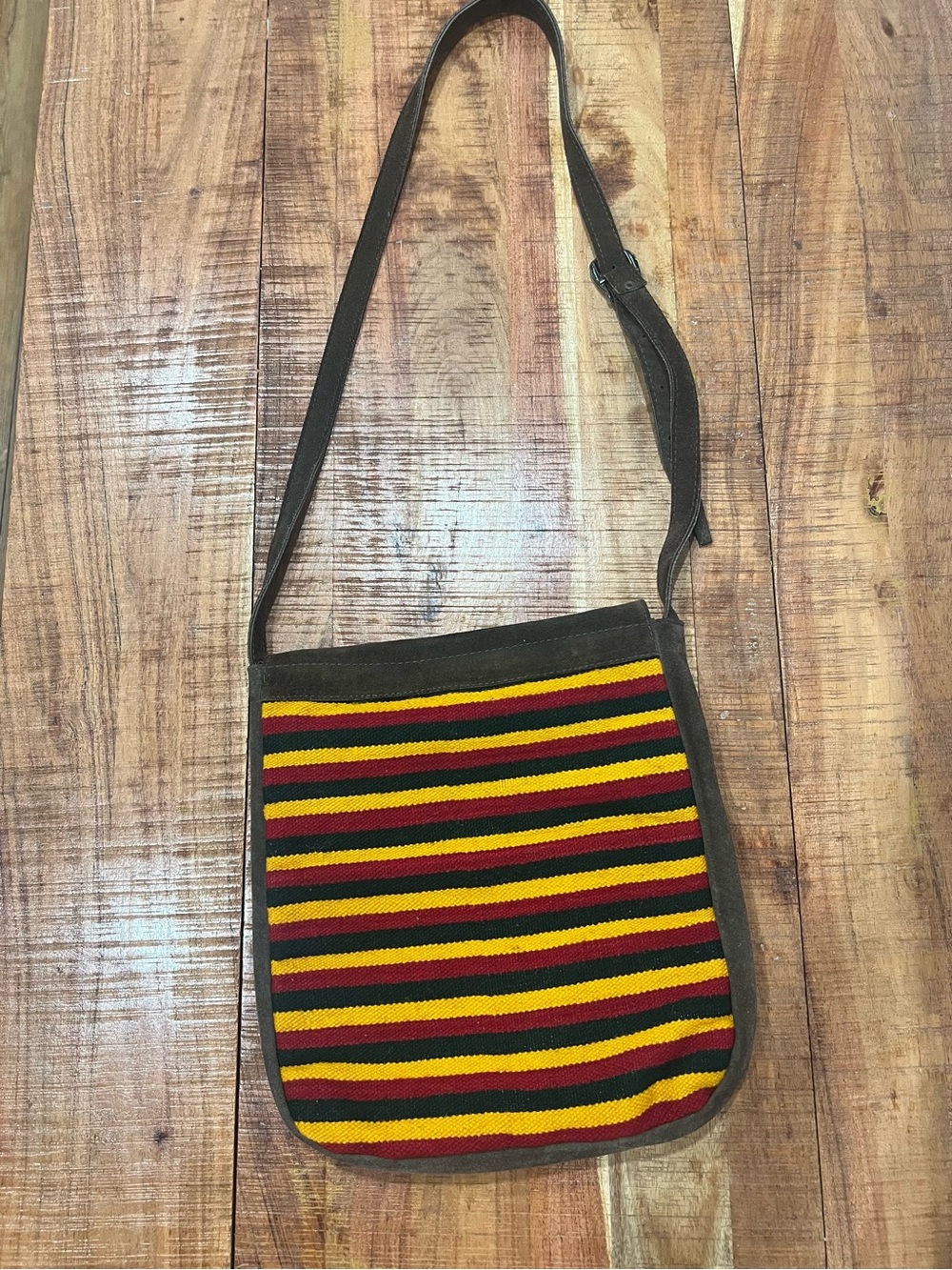 Boho Suede Crossbody Bag with Southwestern Stripe - Picture 3 of 7